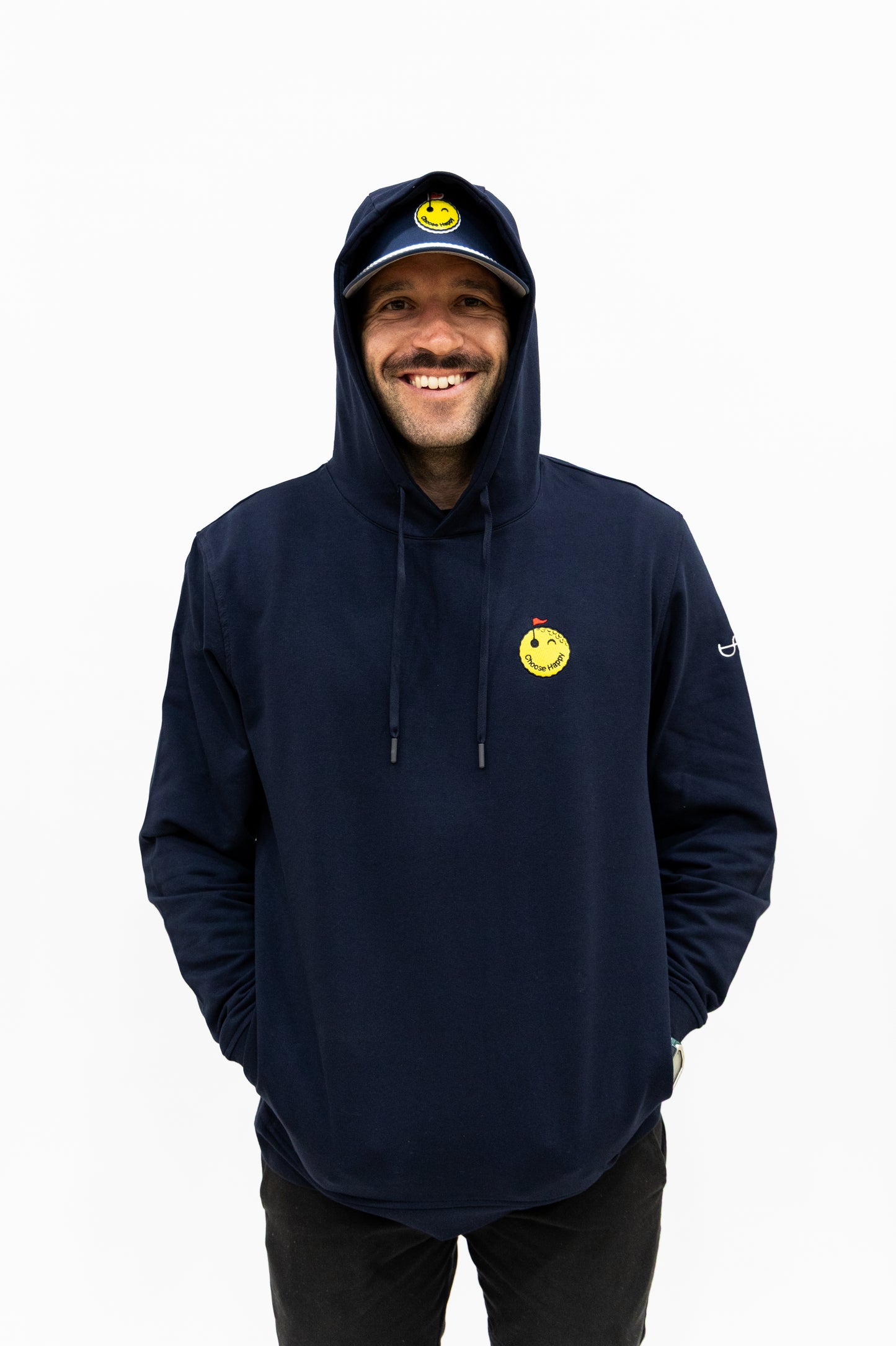 Smiley Golf Ball Performance Hoodie - Navy