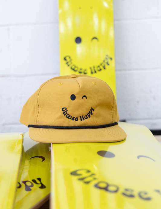 Choose Happy Smiley Surf Rope Hat - Mustard