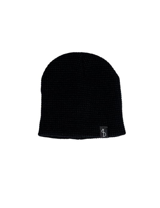 Waffle Knit Skull Cap Beanie - Black