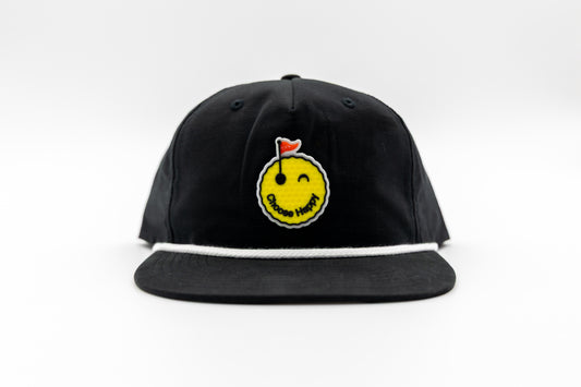 Smiley Golf Ball Surf Rope Hat - Black