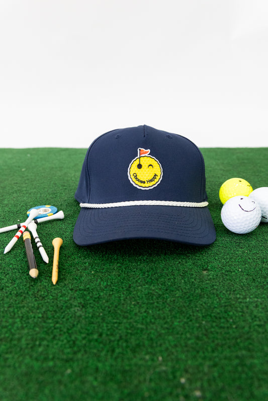 Smiley Golf Ball Rope Hat - Navy