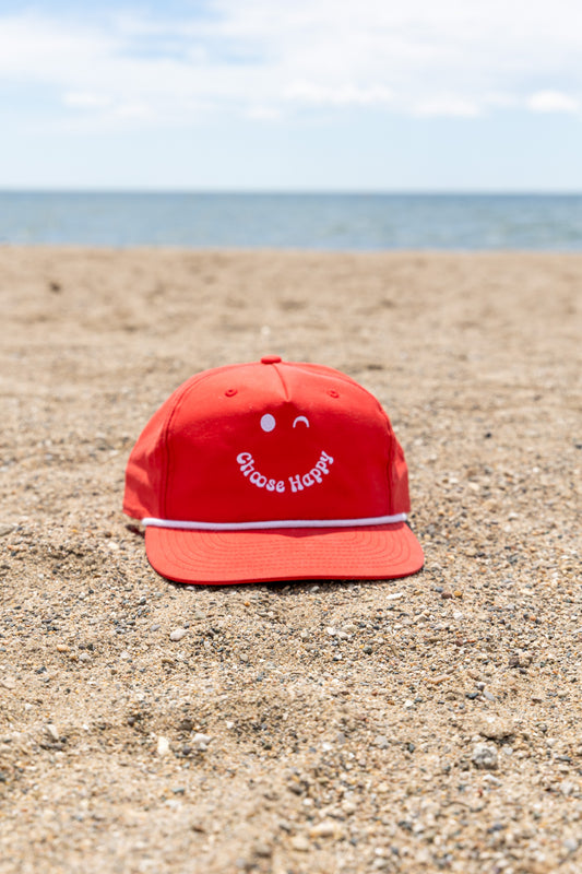 Choose Happy Smiley Surf Rope Hat - Red
